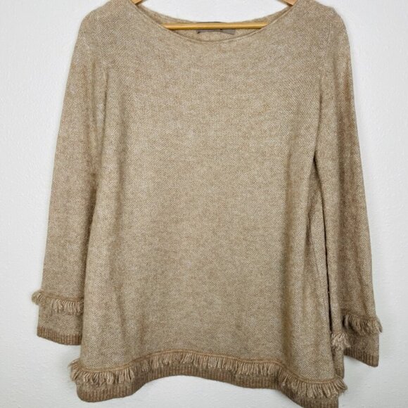 D.Exterior Almond Wool & Alpaca Fringe Luxury Sweater w/ Fringe Sz. Small - Picture 4 of 12